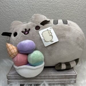 $33 🌙 Gund Pusheen Cat Ice Cream Sundae Plush 11" Gray Stuffed Toy W/ Tag NEW